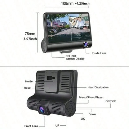 Dash Camera For Car Security Dual Dash Cam Front And Inside 4 Inch LCD Screen With WDR, Night Vision, G-Sensor Auto Lock, Loop Recording