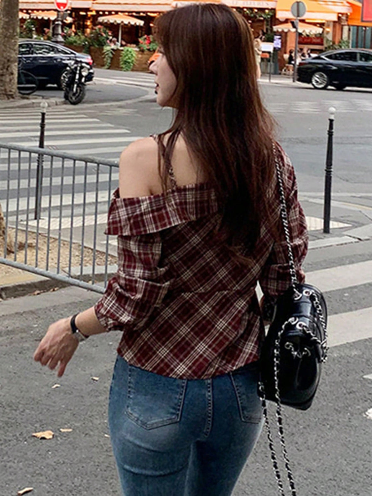 DAZY 1pc Women's Asymmetric Shoulder Strap Asymmetrical Blouse Long Sleeve Women