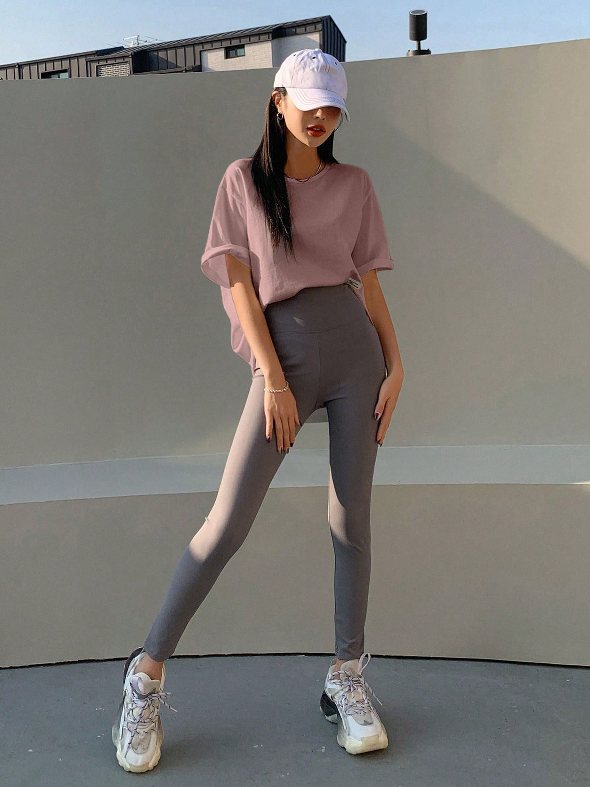 DAZY Letter Patched Detail Split Hem Drop Shoulder Tee