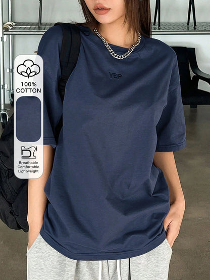 DAZY Loose Fit Drop Shoulder Short Sleeve T-Shirt With Alphabet Embroidery Oversized T-Shirt