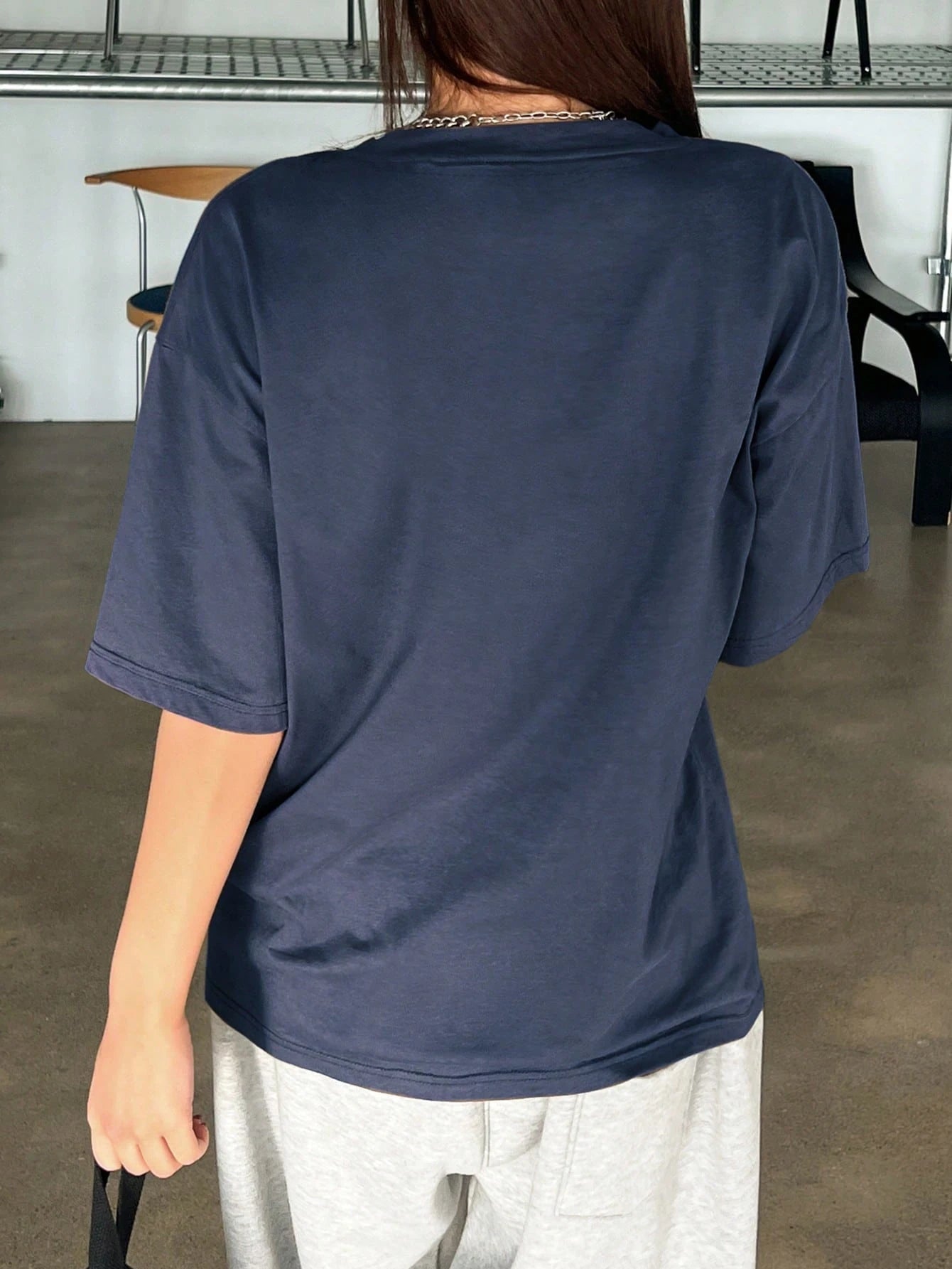 DAZY Loose Fit Drop Shoulder Short Sleeve T-Shirt With Alphabet Embroidery Oversized T-Shirt