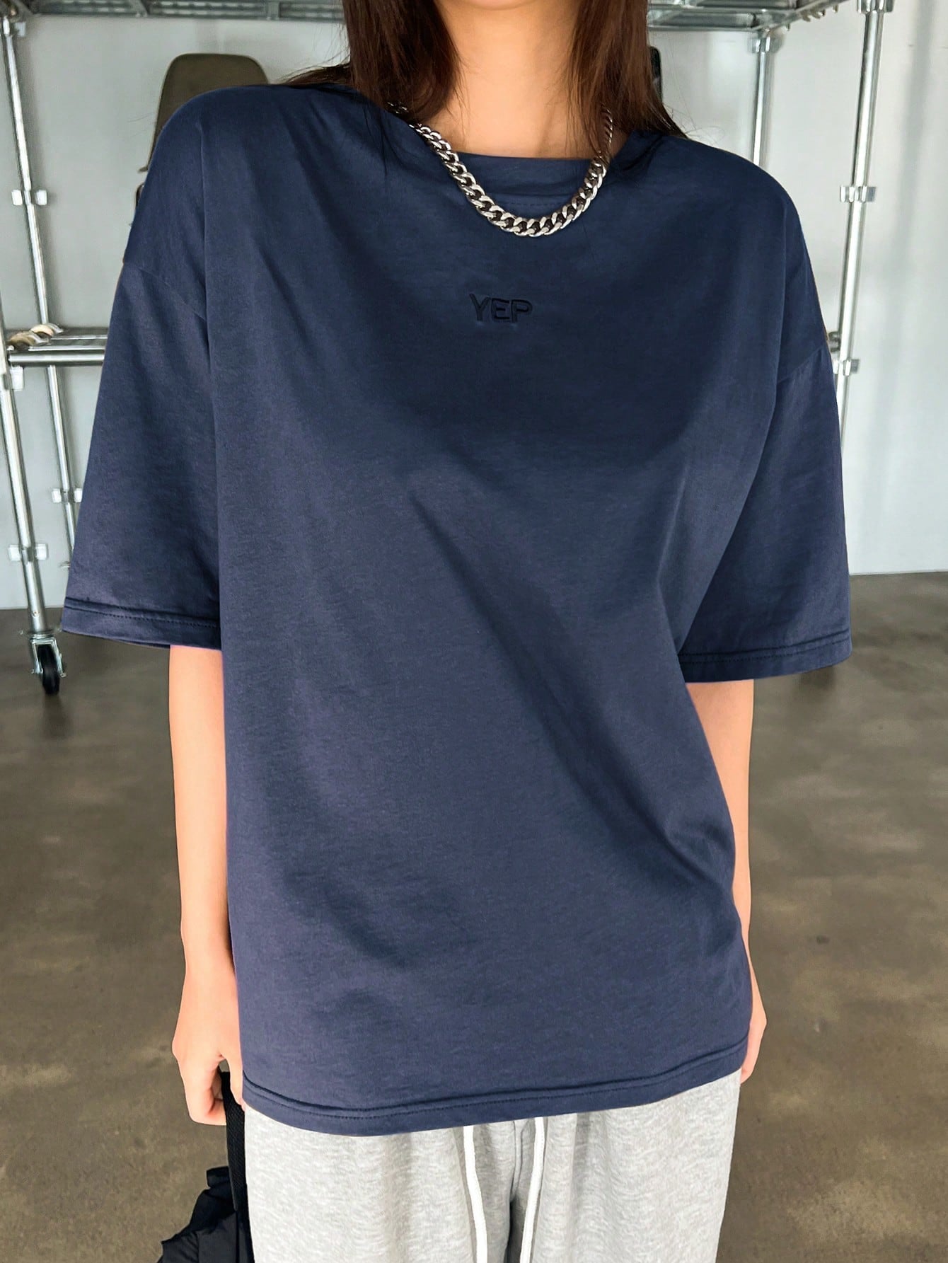DAZY Loose Fit Drop Shoulder Short Sleeve T-Shirt With Alphabet Embroidery Oversized T-Shirt