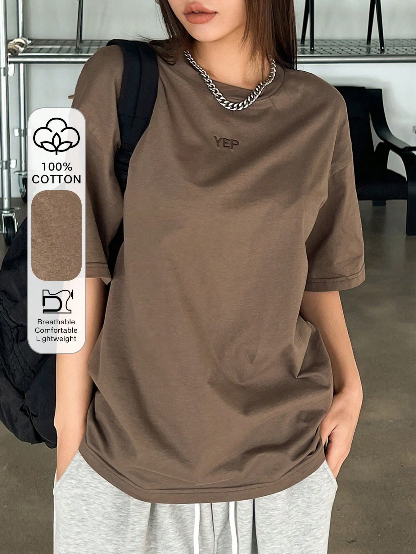 DAZY Loose Fit Drop Shoulder Short Sleeve T-Shirt With Alphabet Embroidery Oversized T-Shirt