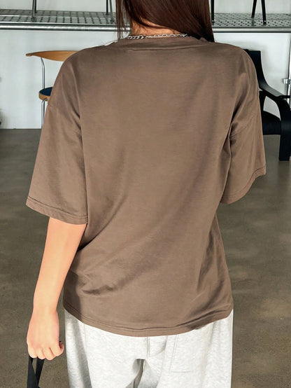 DAZY Loose Fit Drop Shoulder Short Sleeve T-Shirt With Alphabet Embroidery Oversized T-Shirt