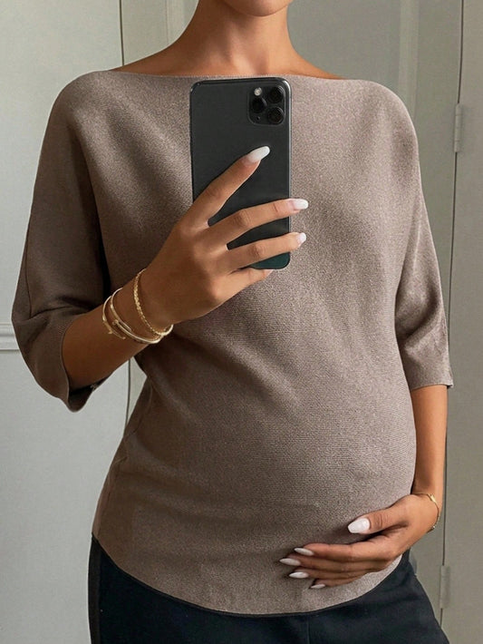 Dazy Maternity Loose Solid Color Casual Short Sleeve Daily Wear Early Autumn Maternity Sweater