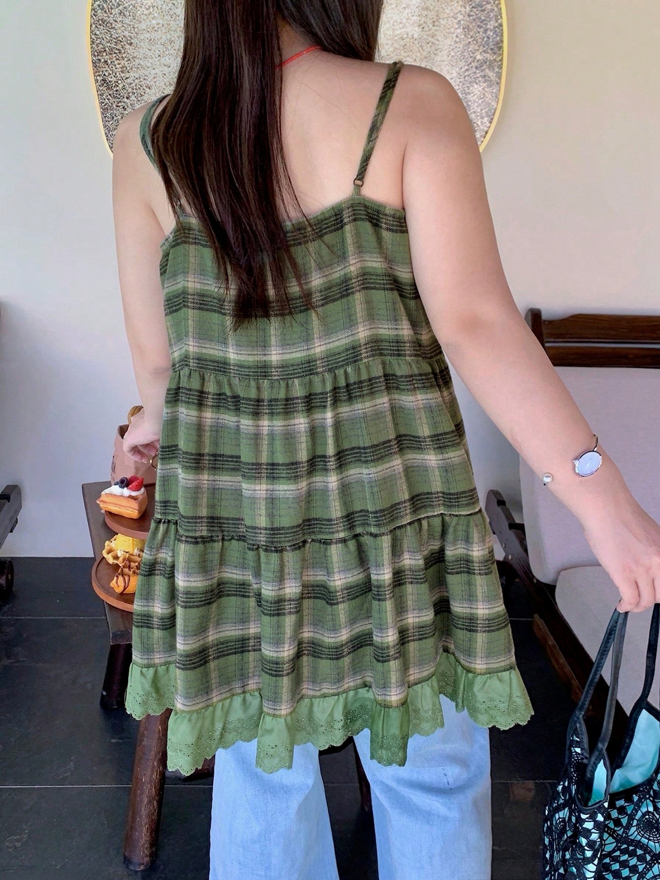 Dazy Plus Plaid Strap Patchwork Embroidered Cotton Fabric Front Bow Decor Layered Casual Loose Versatile Camisole Tank Top, Autumn/Winter, Plus Size Summer