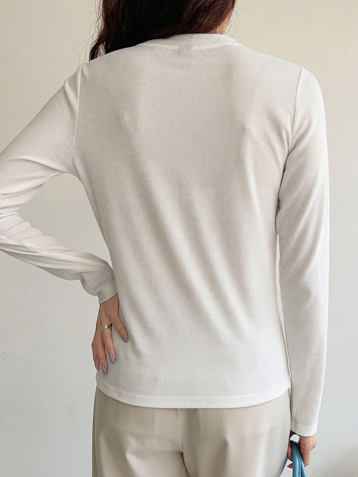 DAZY Quarter Button Rib Knit Tee,Fall Clothes Long Sleeve Women Tops