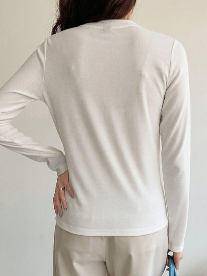 DAZY Quarter Button Rib Knit Tee,Fall Clothes Long Sleeve Women Tops