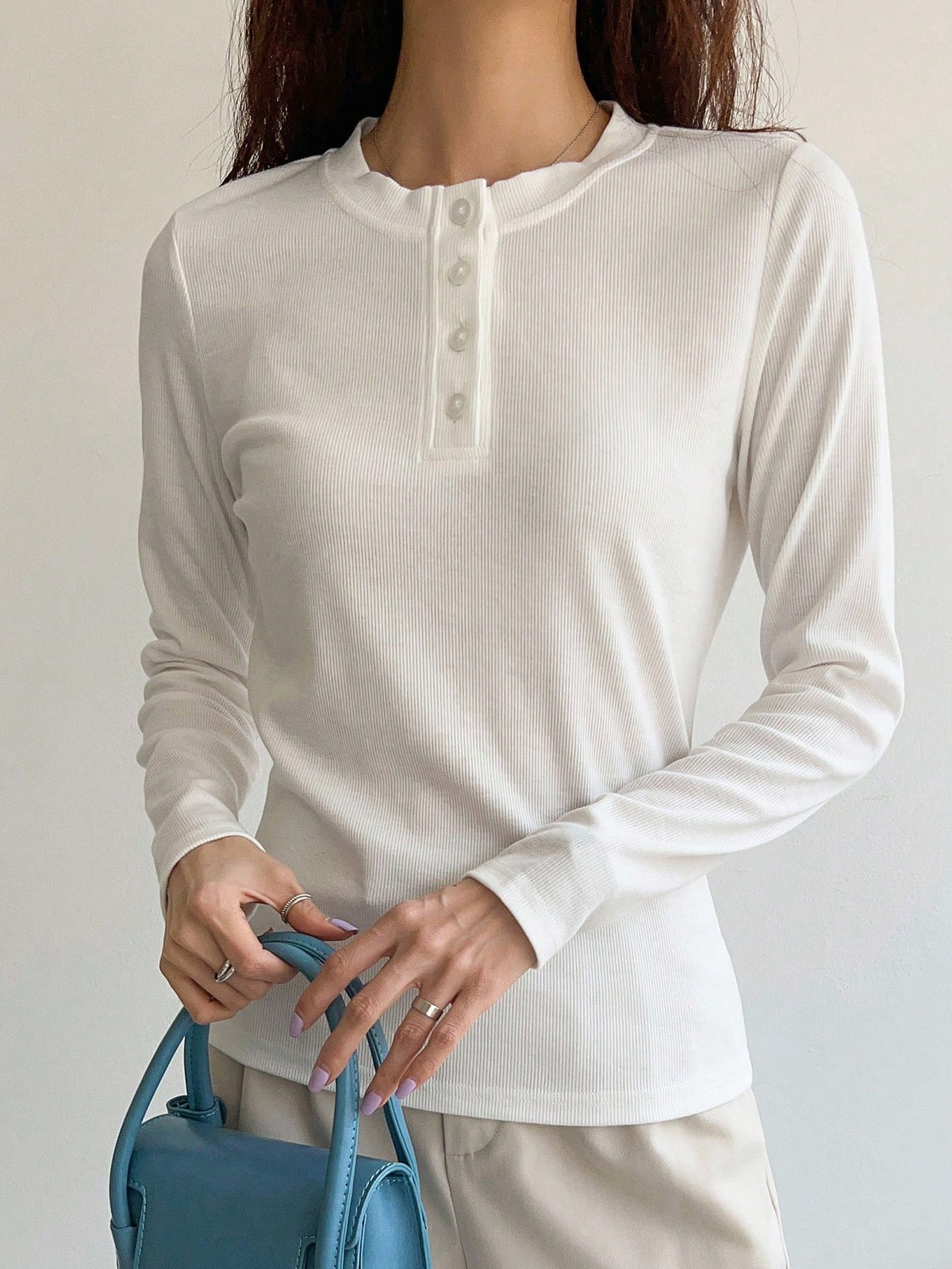 DAZY Quarter Button Rib Knit Tee,Fall Clothes Long Sleeve Women Tops