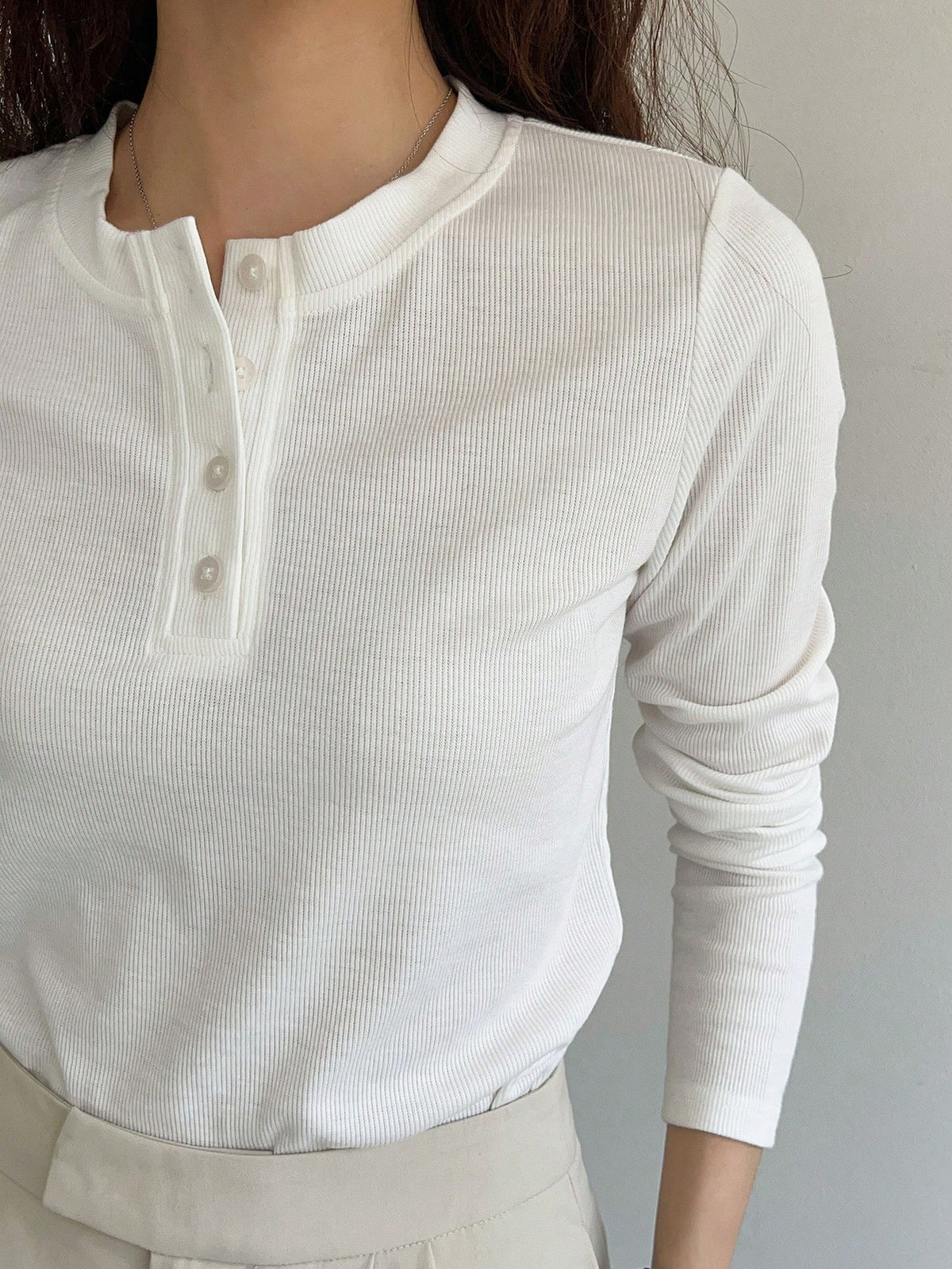 DAZY Quarter Button Rib Knit Tee,Fall Clothes Long Sleeve Women Tops