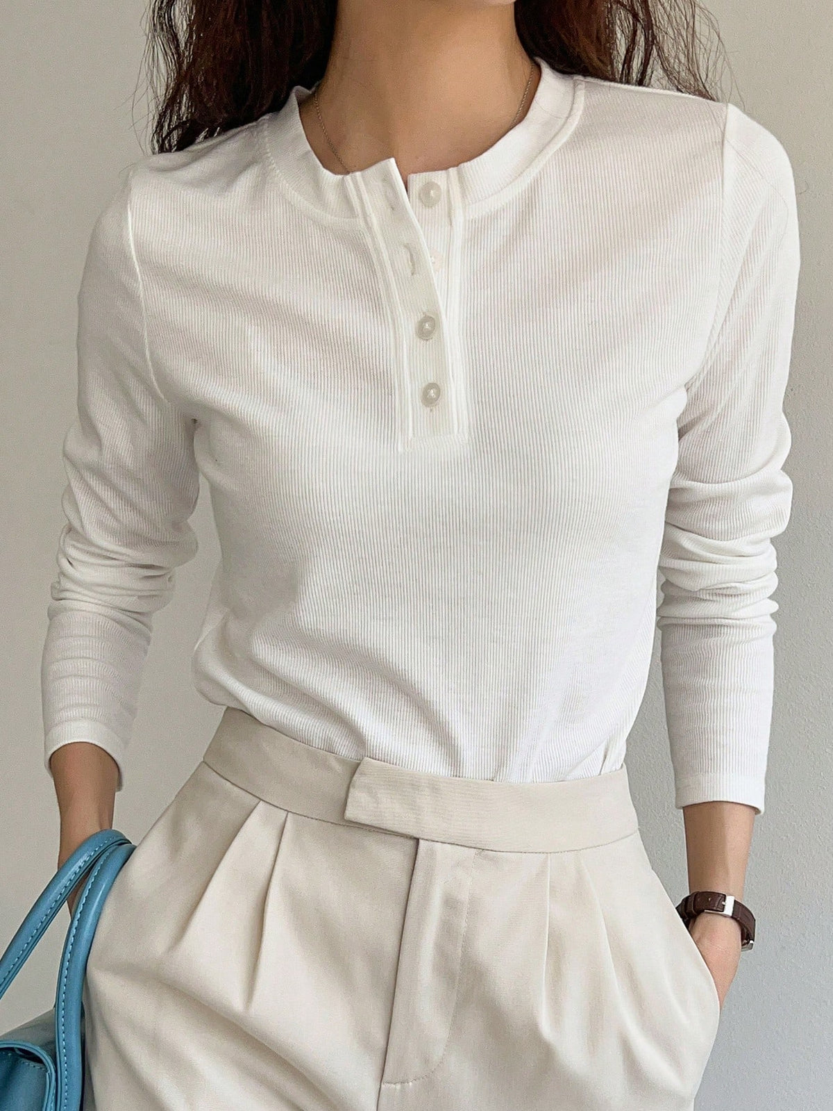 DAZY Quarter Button Rib Knit Tee,Fall Clothes Long Sleeve Women Tops