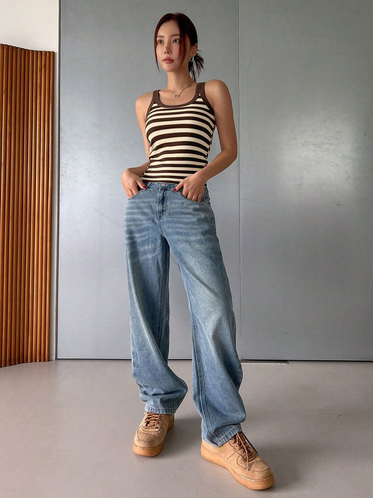 DAZY Scoop Neck Striped Print Casual Knit Tank Top For Summer