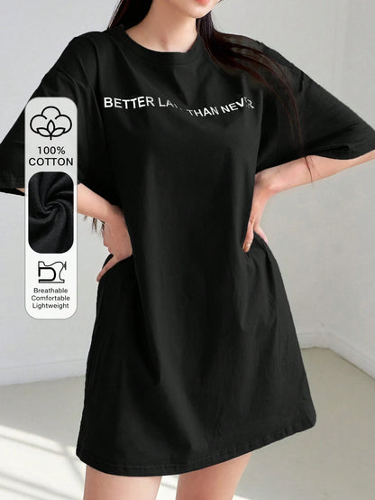 DAZY Slogan Graphic Drop Shoulder Tee Dress Petite Dress Sundress,Casual Women Dresses