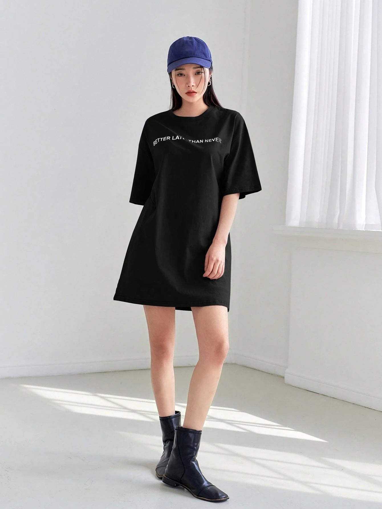 DAZY Slogan Graphic Drop Shoulder Tee Dress Petite Dress Sundress,Casual Women Dresses
