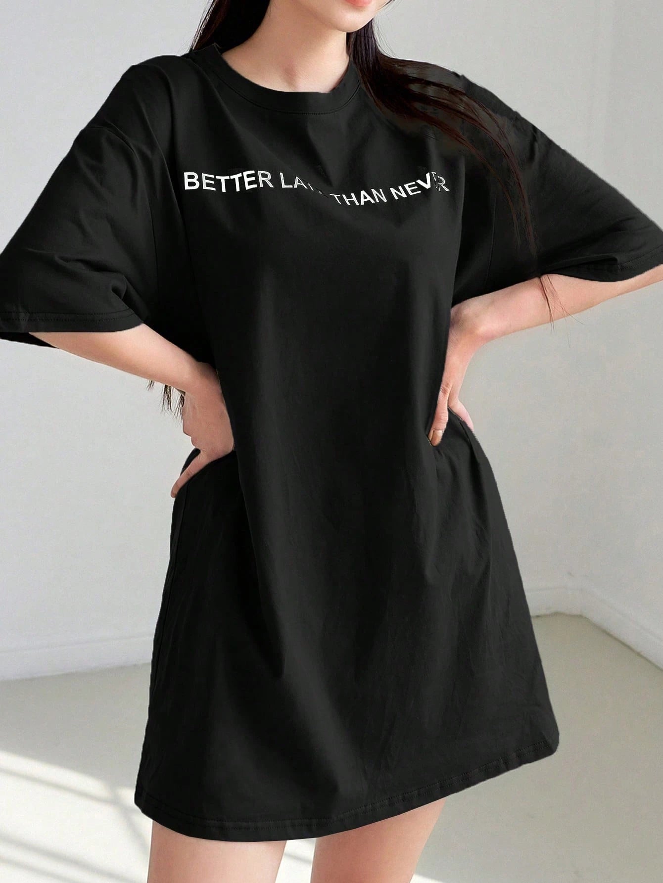 DAZY Slogan Graphic Drop Shoulder Tee Dress Petite Dress Sundress,Casual Women Dresses