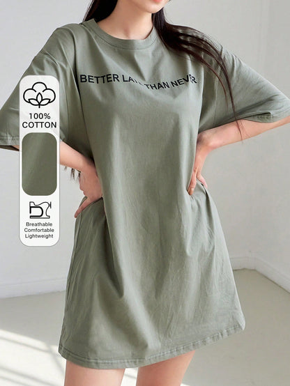 DAZY Slogan Graphic Drop Shoulder Tee Dress Petite Dress Sundress,Casual Women Dresses