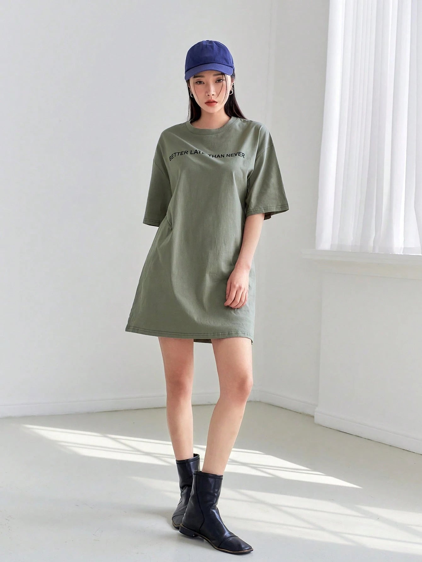 DAZY Slogan Graphic Drop Shoulder Tee Dress Petite Dress Sundress,Casual Women Dresses