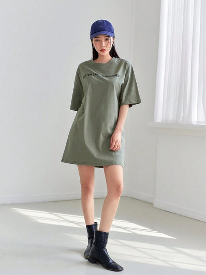 DAZY Slogan Graphic Drop Shoulder Tee Dress Petite Dress Sundress,Casual Women Dresses
