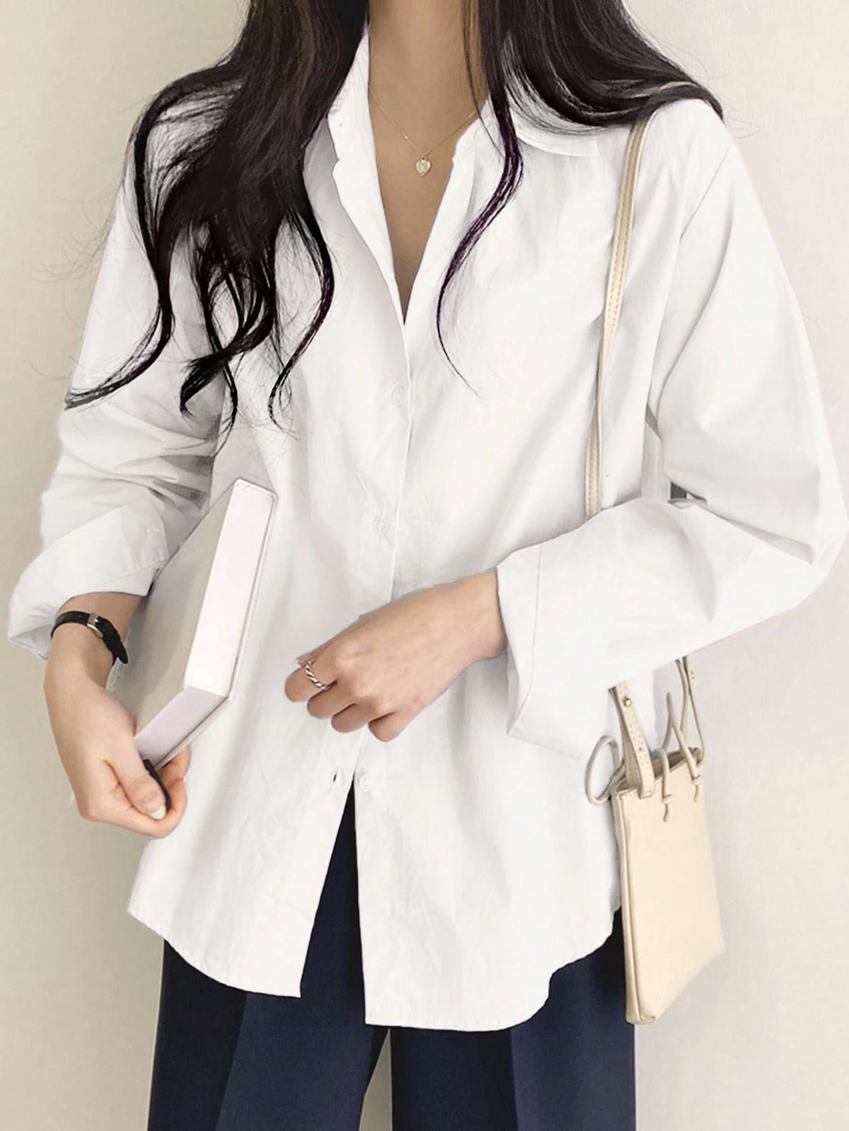 DAZY Solid Button Front Drop Shoulder Shirt,Long Sleeve Tops