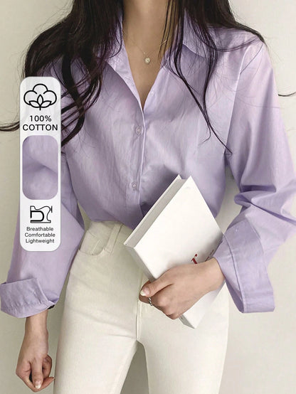 DAZY Solid Button Front Drop Shoulder Shirt,Long Sleeve Tops