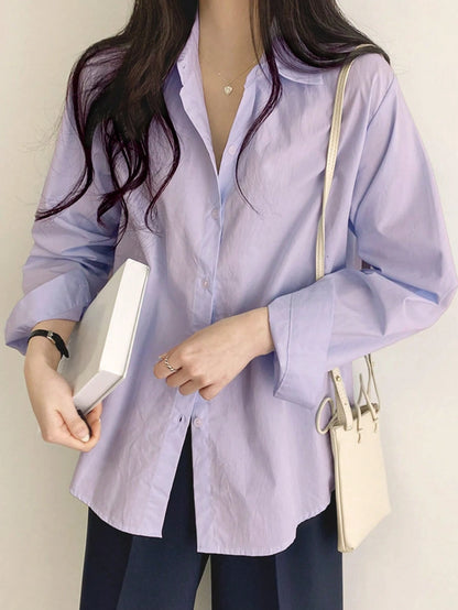 DAZY Solid Button Front Drop Shoulder Shirt,Long Sleeve Tops