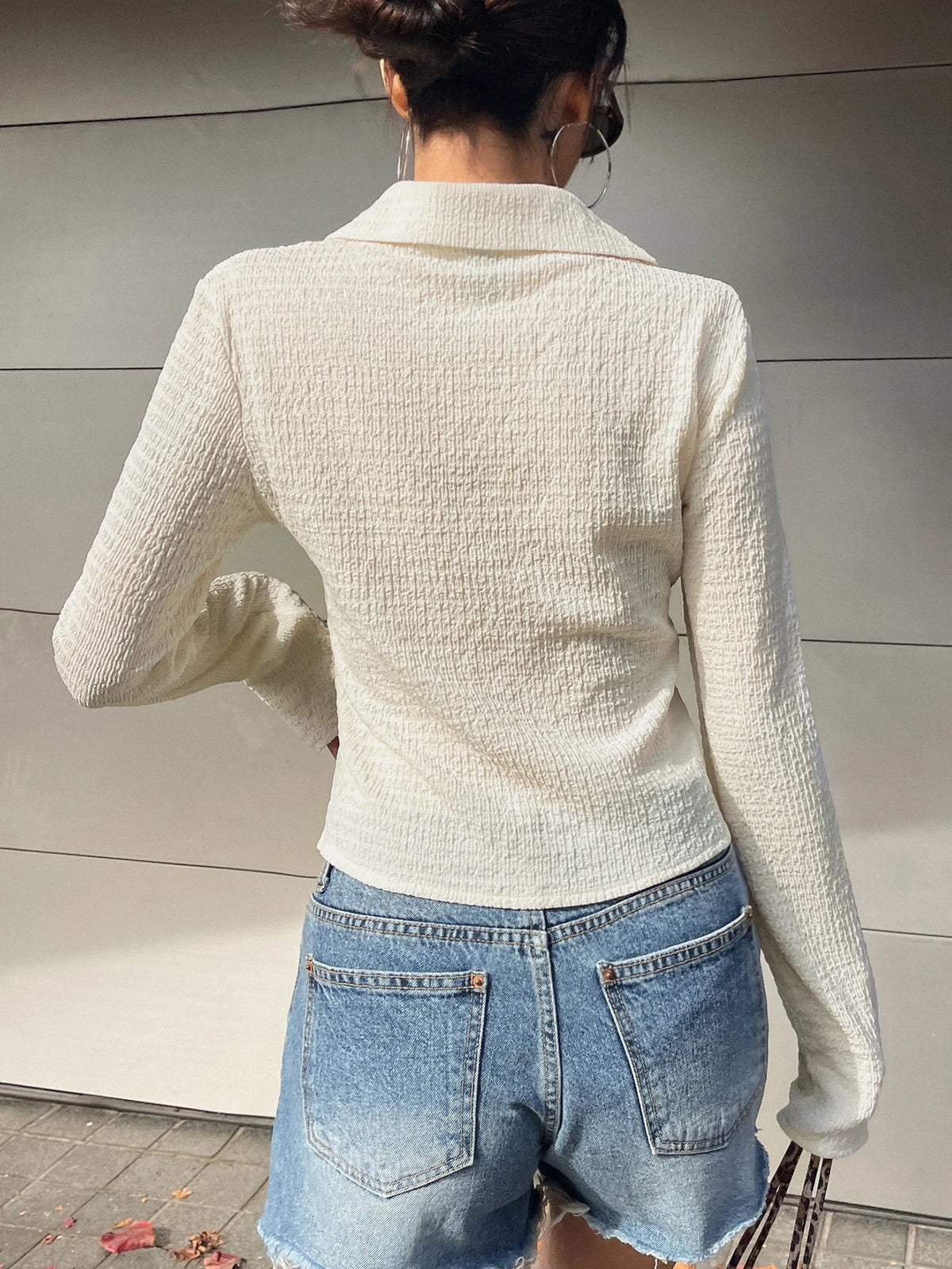 DAZY Solid Button Front Shirt,Long Sleeve Tops,Fall Clothes Preppy Tops