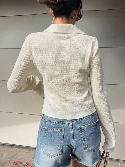 DAZY Solid Button Front Shirt,Long Sleeve Tops,Fall Clothes Preppy Tops