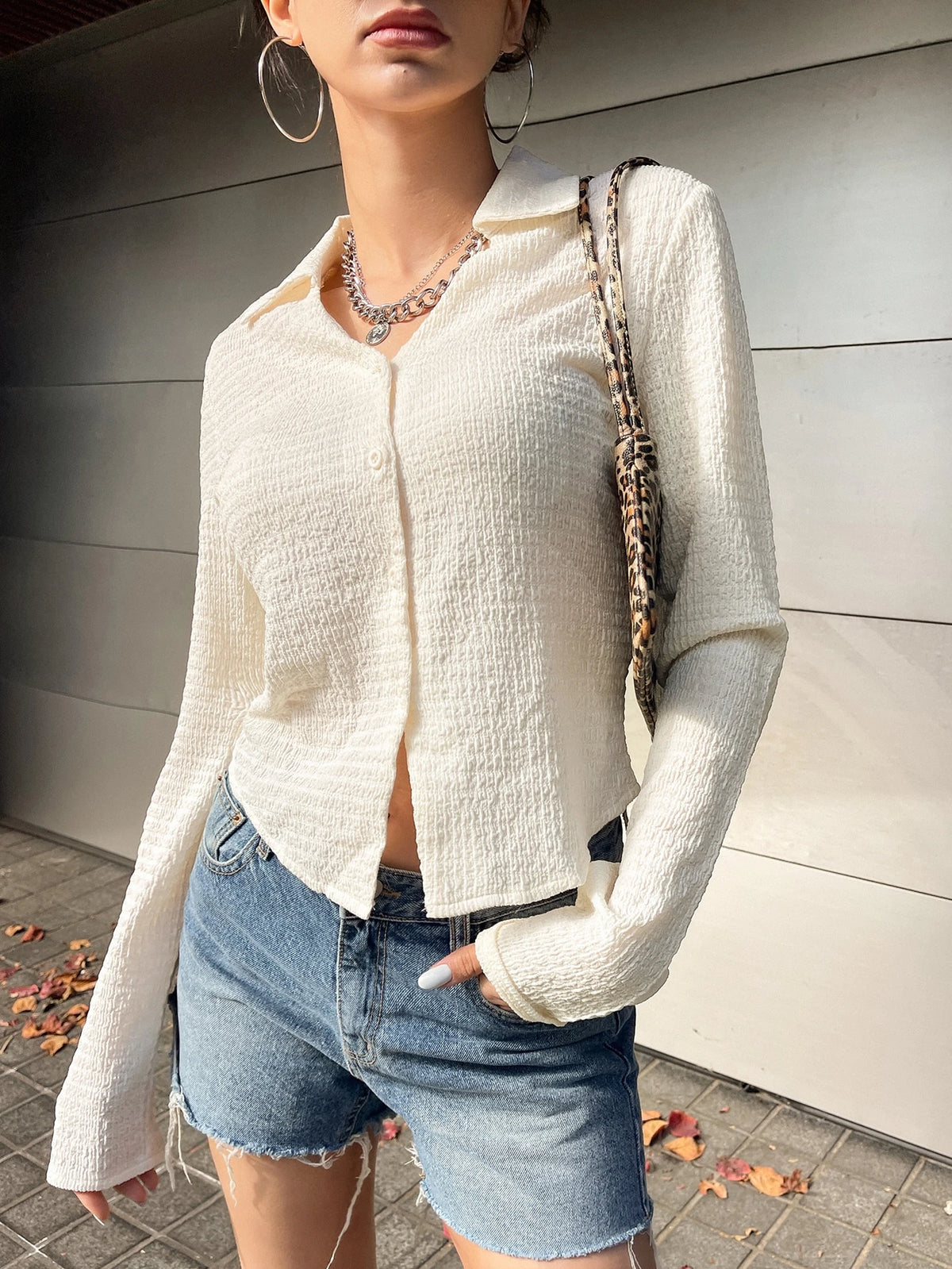 DAZY Solid Button Front Shirt,Long Sleeve Tops,Fall Clothes Preppy Tops