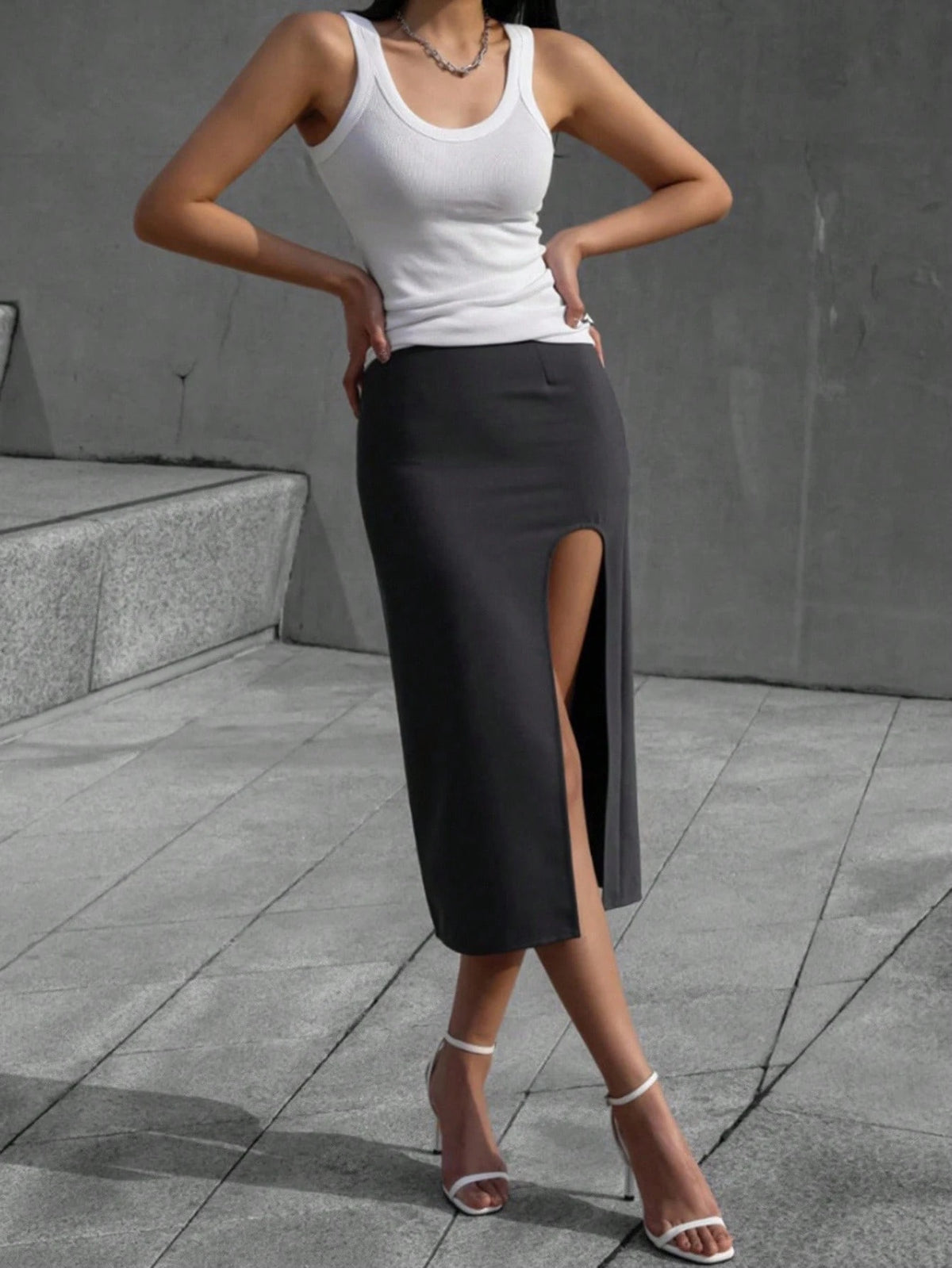 DAZY Solid Ribbed Knit Tank Top Y2k