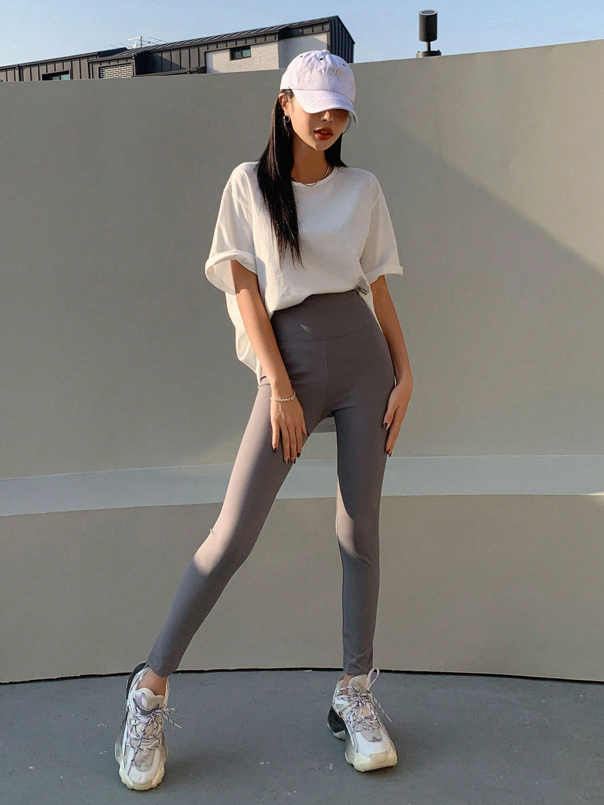 DAZY Solid Split Hem Patched Drop Shoulder Tee
