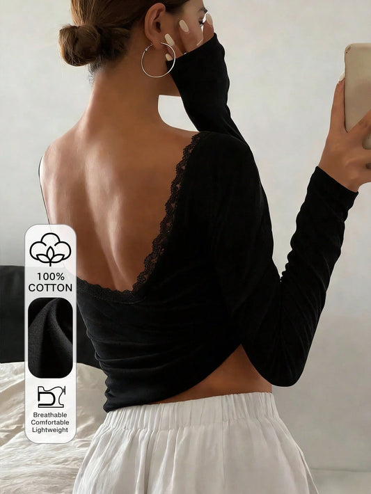 DAZY Spring Summer Elegant Slim Fit Basic Long Sleeve Cotton-Feel T-Shirt