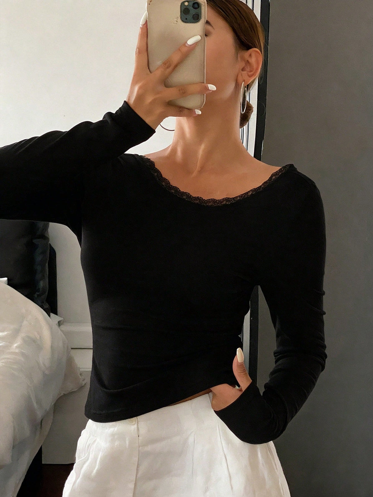 DAZY Spring Summer Elegant Slim Fit Basic Long Sleeve Cotton-Feel T-Shirt