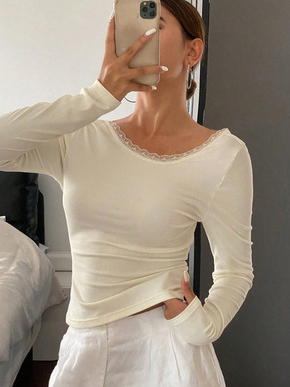 DAZY Spring Summer Elegant Slim Fit Basic Long Sleeve Cotton-Feel T-Shirt