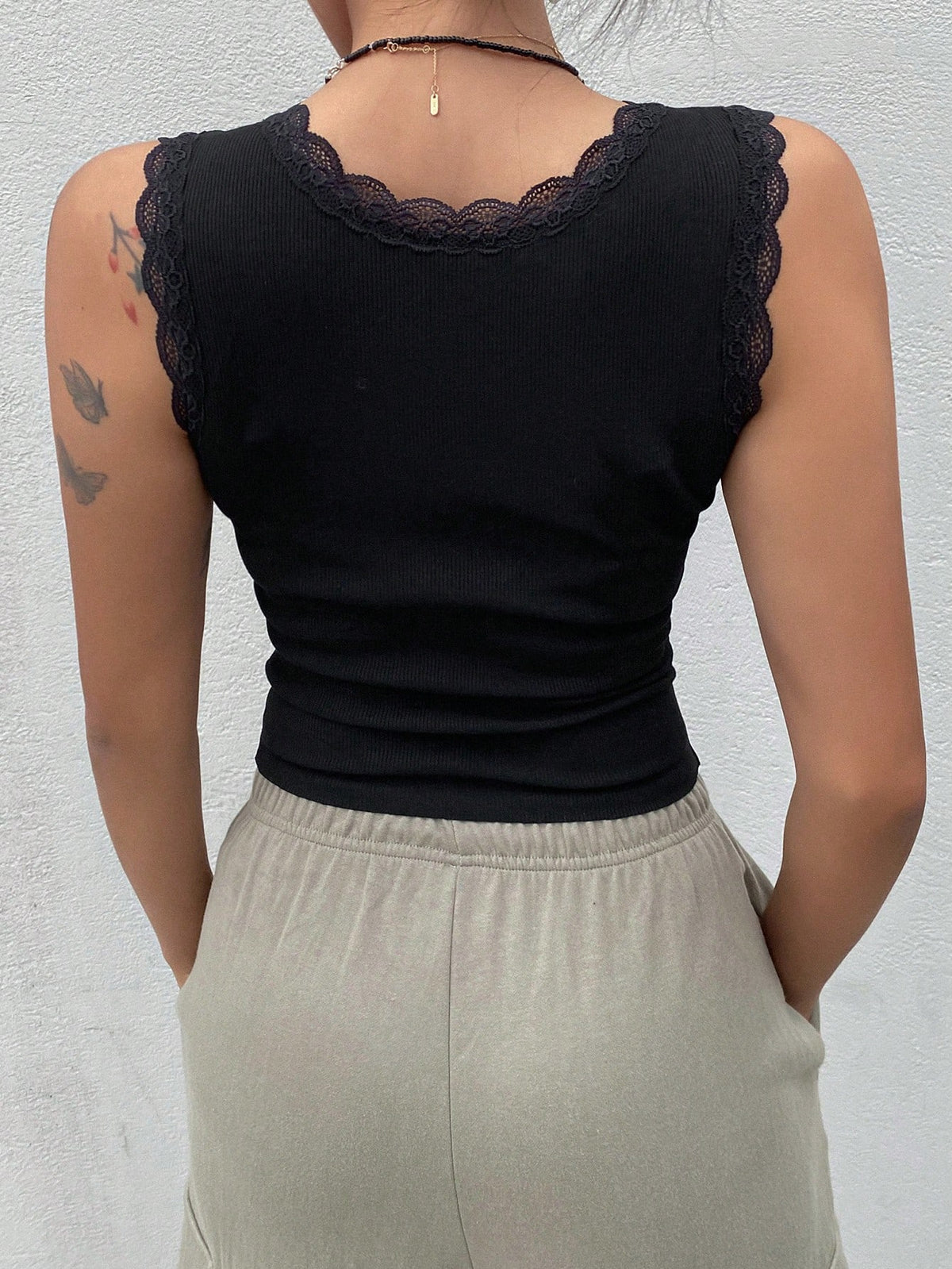Dazy Star Lace Trim Button Front Tank Top Going Out Tops
