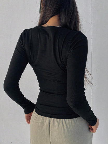 Dazy Star Women's Round Neck Ribbed T-Shirt,Fall Clothes Long Sleeve Women Tops