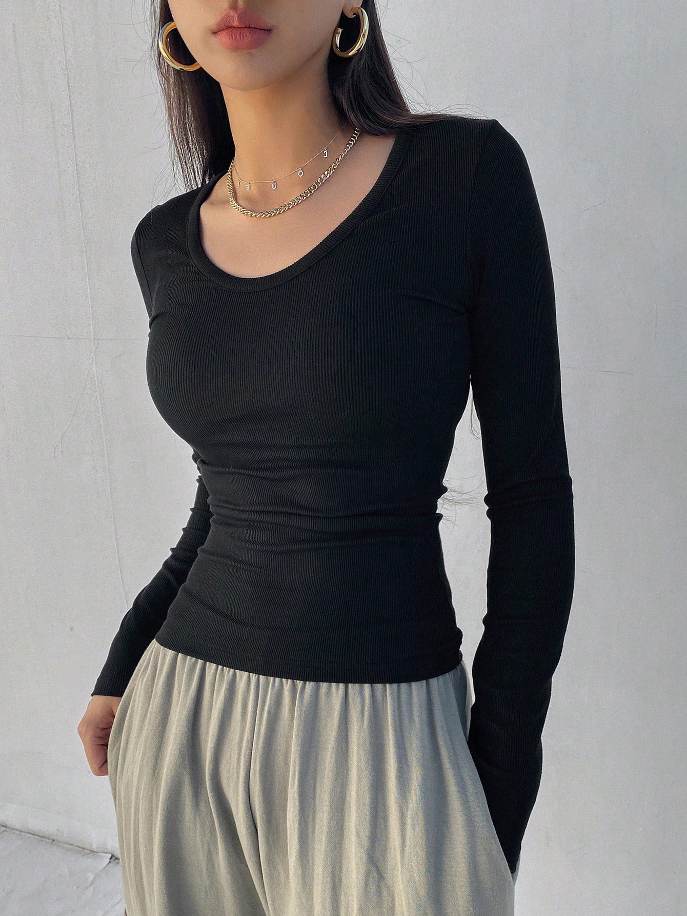 Dazy Star Women's Round Neck Ribbed T-Shirt,Fall Clothes Long Sleeve Women Tops