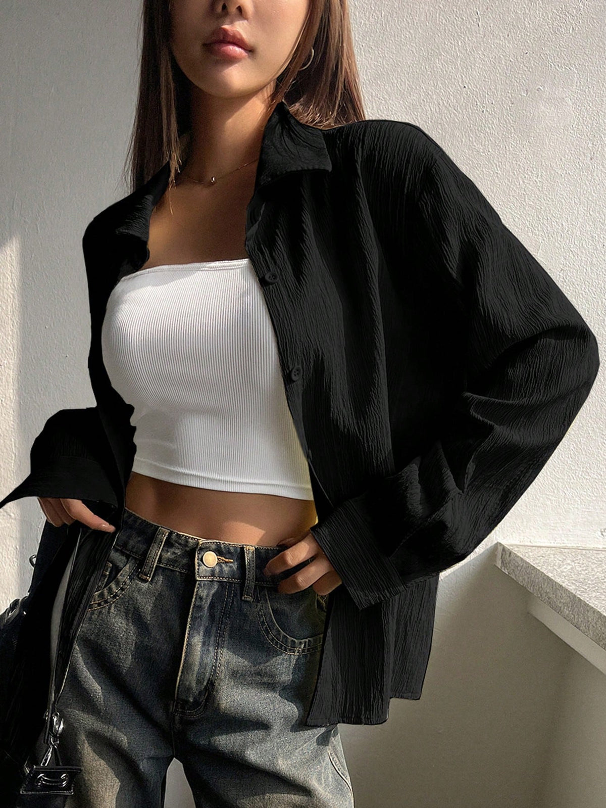 DAZY Women's Button-Up Casual Loose Comfortable Elegant Long Sleeve Blouse,Long Sleeve Tops,Fall Clothes