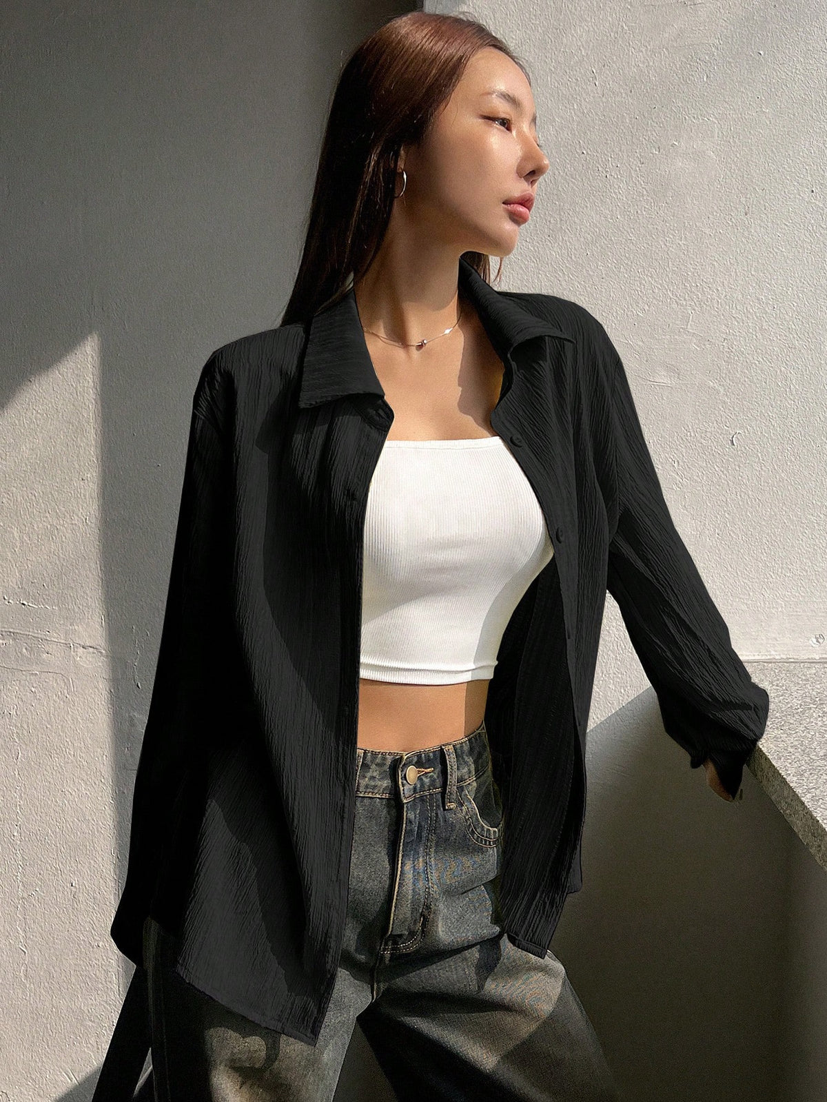 DAZY Women's Button-Up Casual Loose Comfortable Elegant Long Sleeve Blouse,Long Sleeve Tops,Fall Clothes