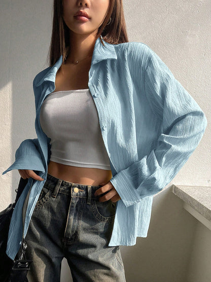 DAZY Women's Button-Up Casual Loose Comfortable Elegant Long Sleeve Blouse,Long Sleeve Tops,Fall Clothes