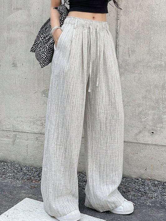 DAZY Women's Casual Drawstring Waist Pocket Wide Leg Pants