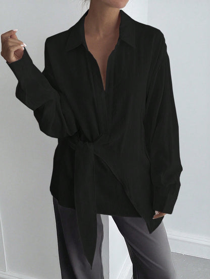 DAZY Women's Half-Placket Side Tie Pullover Casual Elegant Shirt