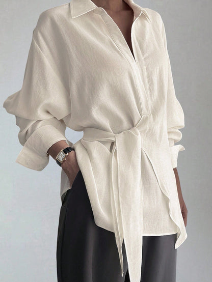 DAZY Women's Half-Placket Side Tie Pullover Casual Elegant Shirt