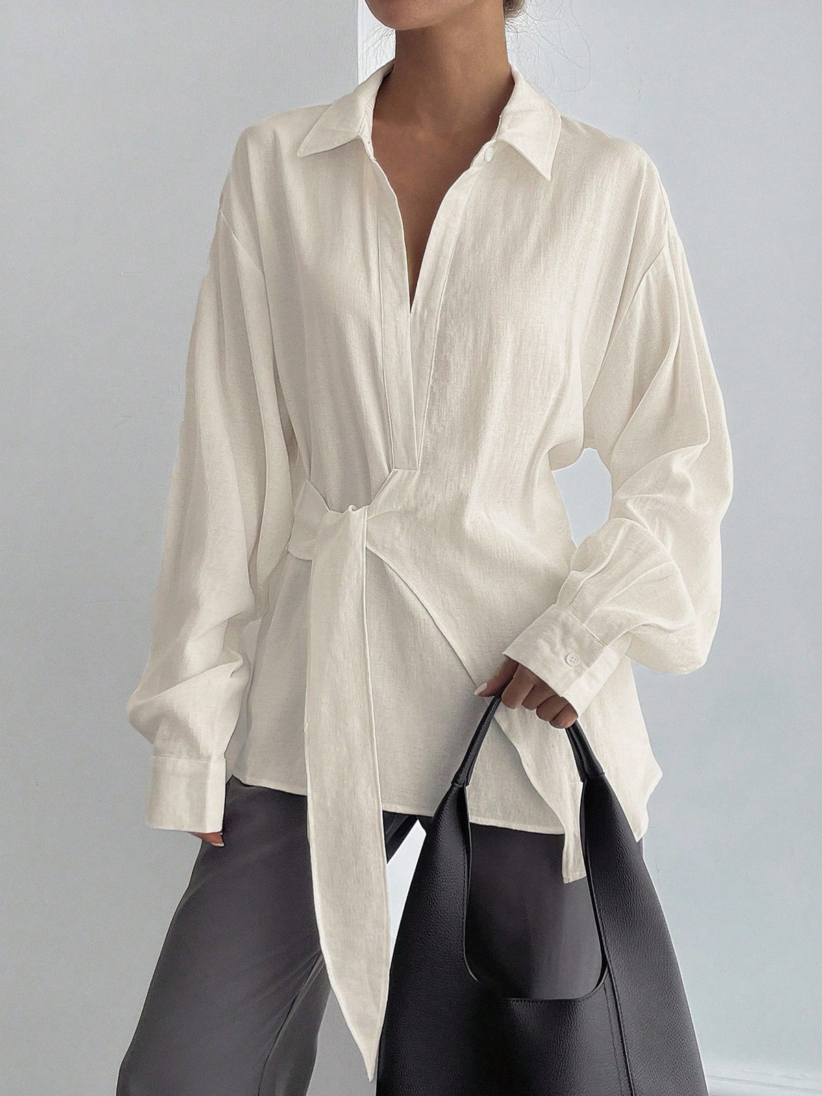DAZY Women's Half-Placket Side Tie Pullover Casual Elegant Shirt