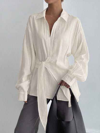 DAZY Women's Half-Placket Side Tie Pullover Casual Elegant Shirt