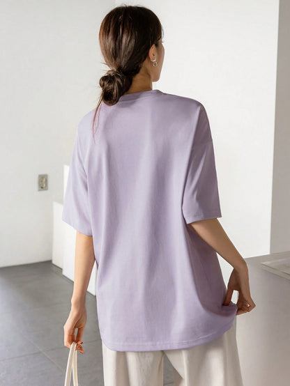 DAZY Women's Letter Print Round Neck Drop Shoulder Long Sleeve Casual T-Shirt