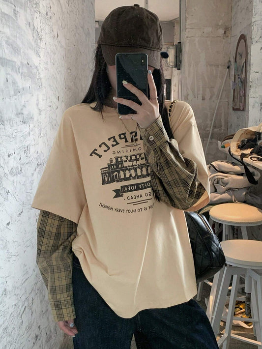 DAZY Women's Loose Round Neck Short Drop Shoulder Casual Slogan Print T-Shirt, Summer,Graphic Tees School
