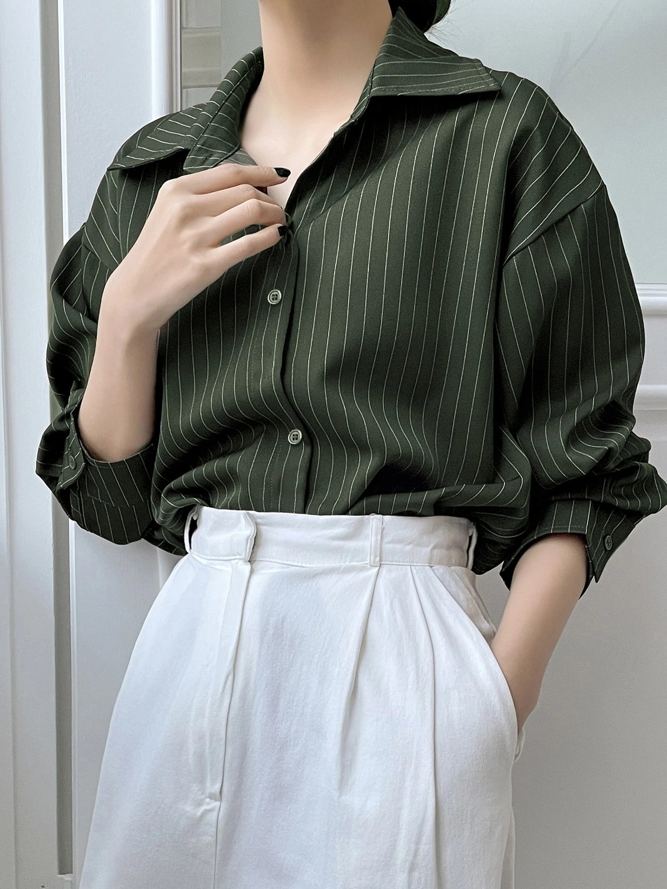 DAZY Women's Loose Striped Casual/School Shirt,Fall Women Clothes Long Sleeve Top