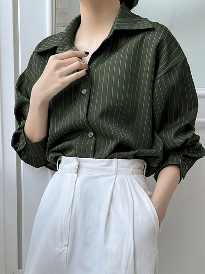 DAZY Women's Loose Striped Casual/School Shirt,Fall Women Clothes Long Sleeve Top