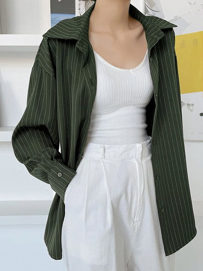 DAZY Women's Loose Striped Casual/School Shirt,Fall Women Clothes Long Sleeve Top