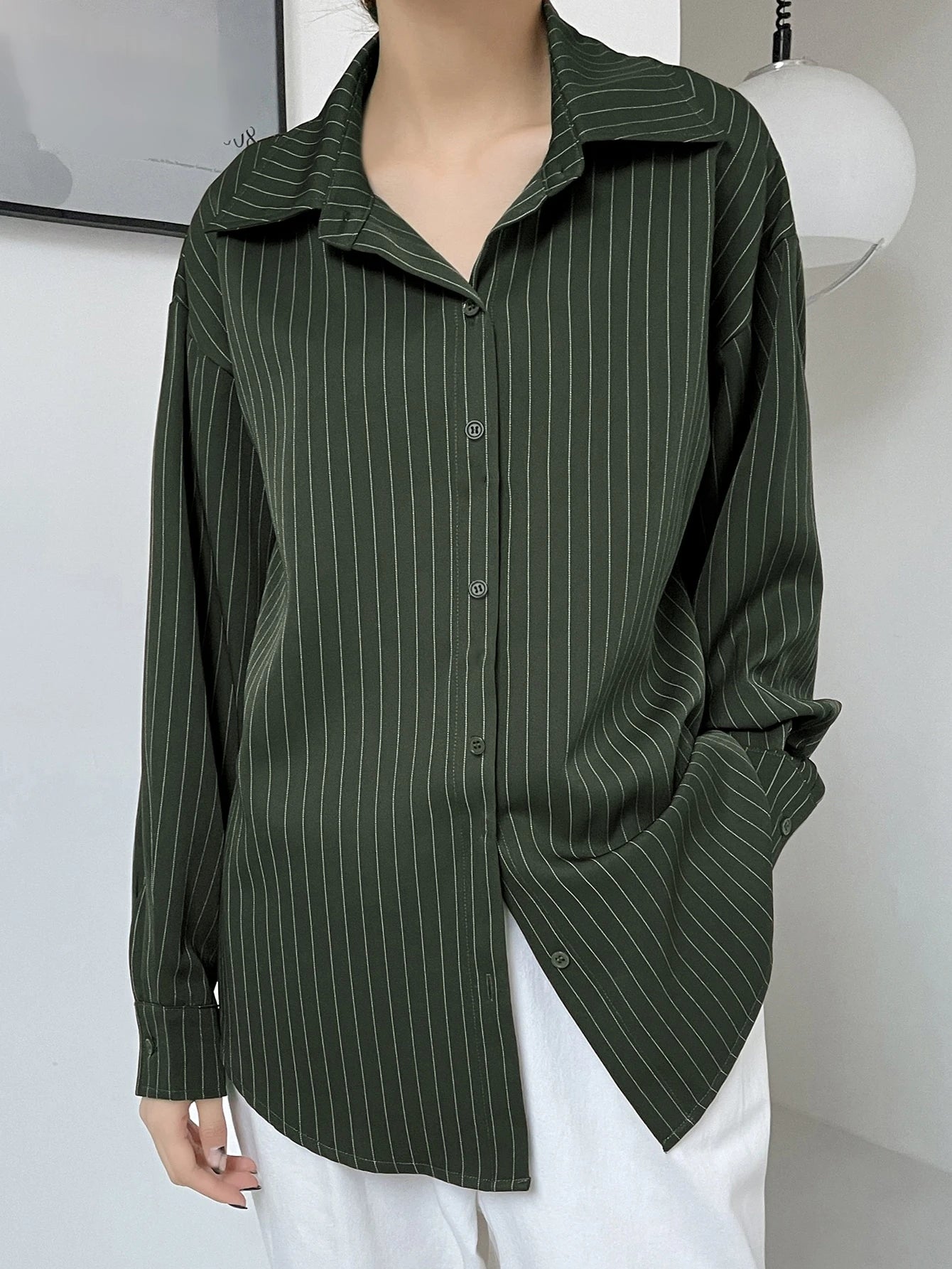 DAZY Women's Loose Striped Casual/School Shirt,Fall Women Clothes Long Sleeve Top